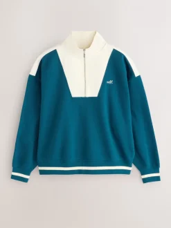 Hoody's En Sweatshirts|self. - Sweatshirt met korte rits Blauwgroen