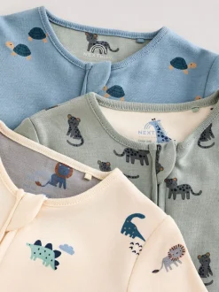 Multipacks|Babypakjes En Babypyjama's*Next Blauwgroen - Verpakking van 3 baby-pyjama's met rits en print (0mnd -3jr)