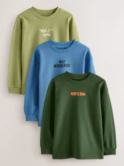 T-Shirts|Tops*Next - Verpakking van 3 ruimvallende zware T-shirts met lange mouwen (3-16jr) Blauw/groen met grafische print