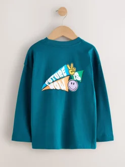 T-Shirts|Tops|Next Blauwgroen/blauw/grijs felle graffiti - 3 Relaxed Fit T-shirts met grafische print en lange mouwen (3-16jr)
