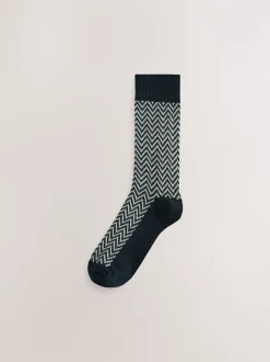 Sokken|Sokken|Next Blauw/groen/grijs visgraatmotief - Set van 4 paar dikke sokken