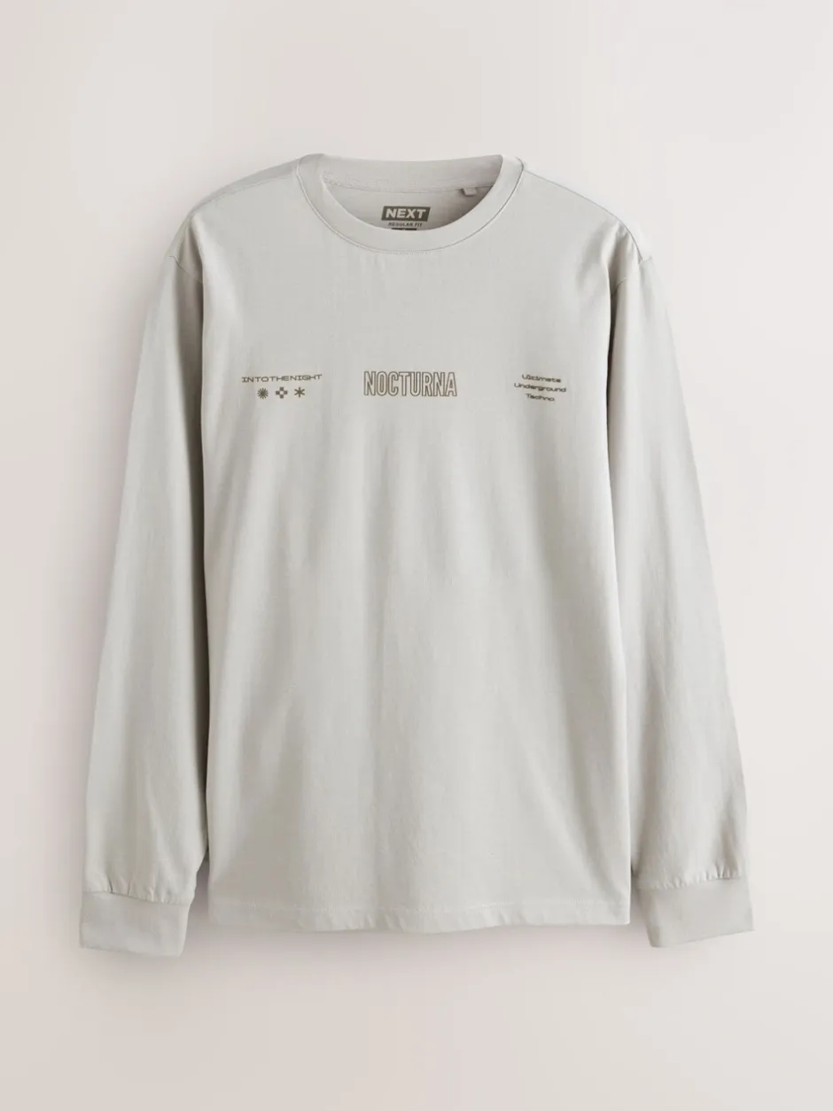 T-Shirts En Hemden|Next Blauw/Groen/Kiezelkleurig - Relaxed Fit Long Sleeve Graphic Multipack T-Shirt