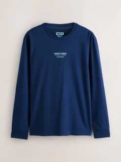 T-Shirts En Hemden|Next Blauw/Groen/Kiezelkleurig - Relaxed Fit Long Sleeve Graphic Multipack T-Shirt