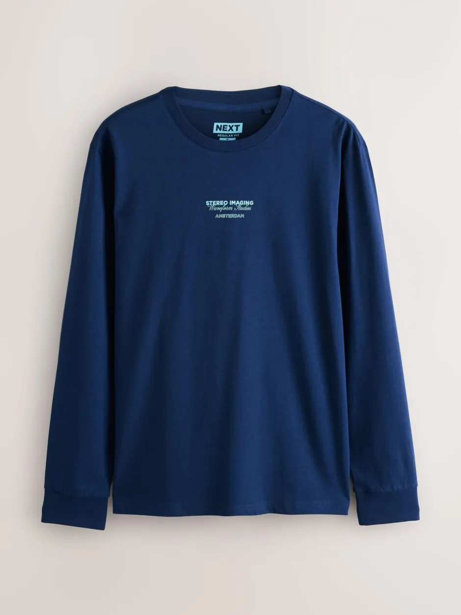 T-Shirts En Hemden|Next Blauw/Groen/Kiezelkleurig - Relaxed Fit Long Sleeve Graphic Multipack T-Shirt