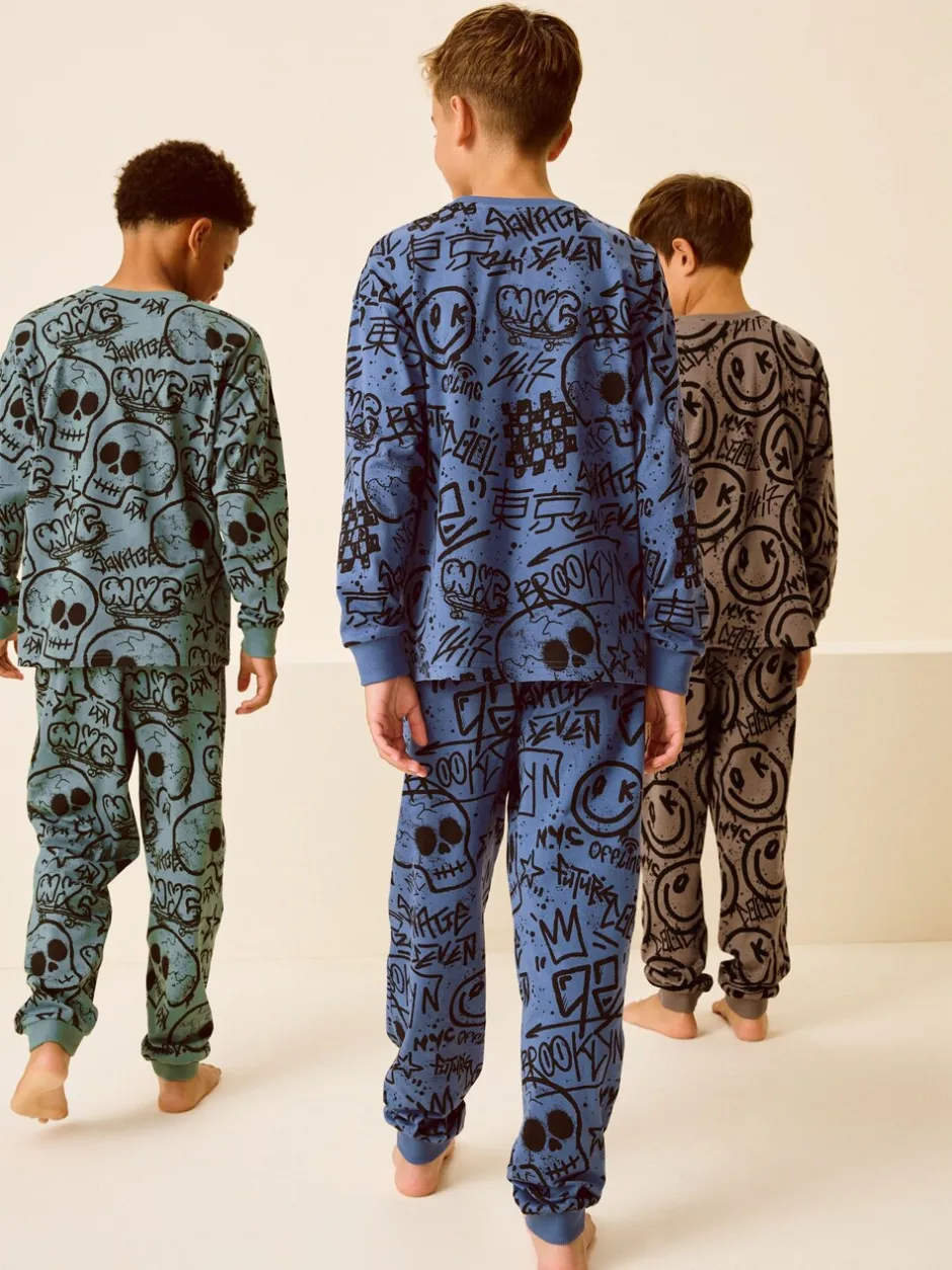 Pyjama's|Nachtkleding En Pyjama's*Next Blauw/Groen/Naturel personage - Verpakking van 3 pyjama's met lange mouwen (3-16 jr)