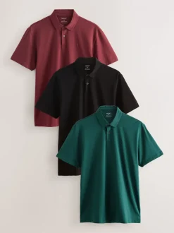 Poloshirts*Next Blauwgroen/Zwart/Roest Rood - Set van 3 jersey poloshirts met korte mouwen
