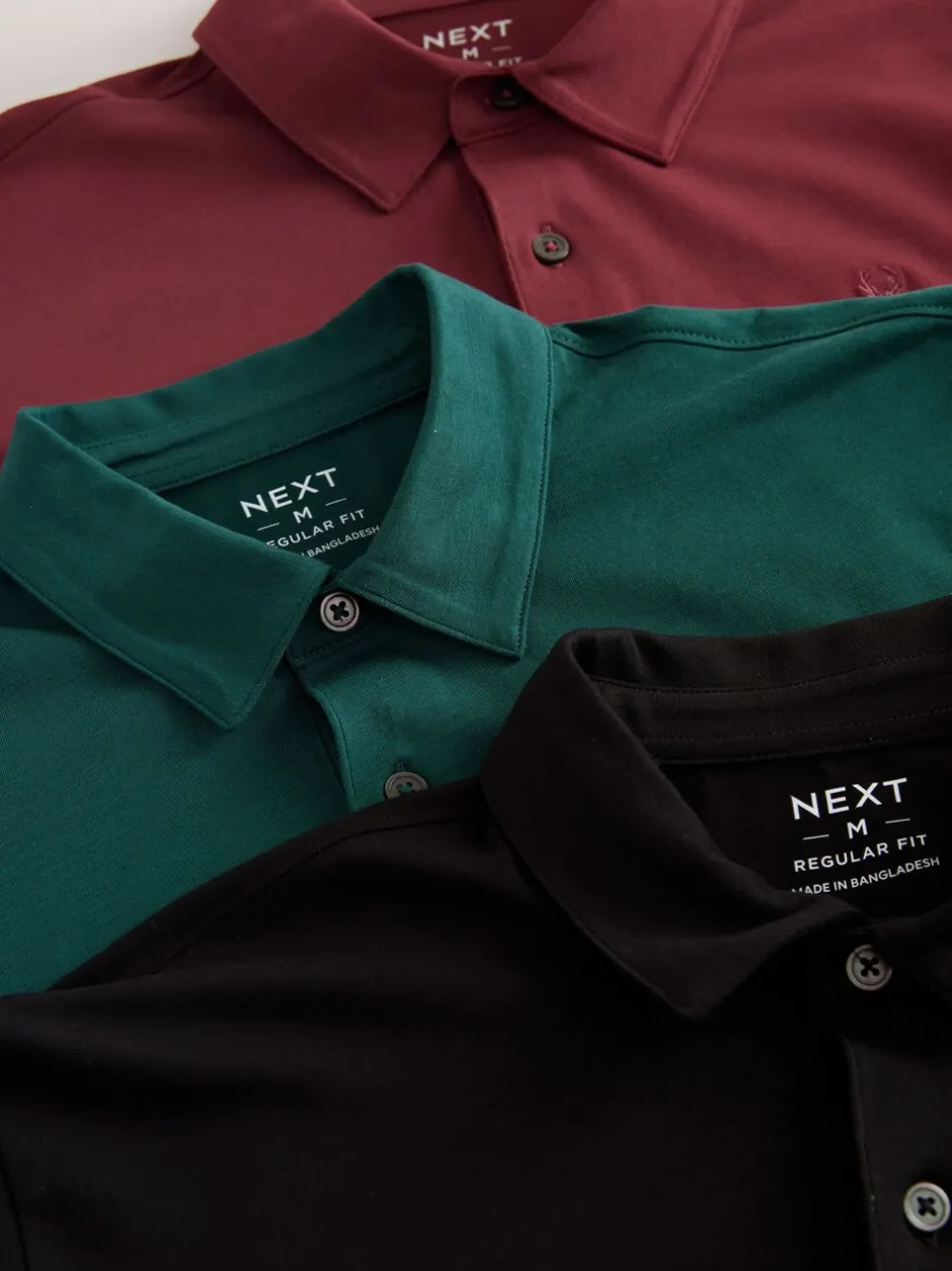 Poloshirts*Next Blauwgroen/Zwart/Roest Rood - Set van 3 jersey poloshirts met korte mouwen