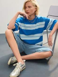 Tops En T-Shirts|Next Blauw/lichtblauw - Boxy oversized T-shirt met relaxte pasvorm van zware stof en ronde hals