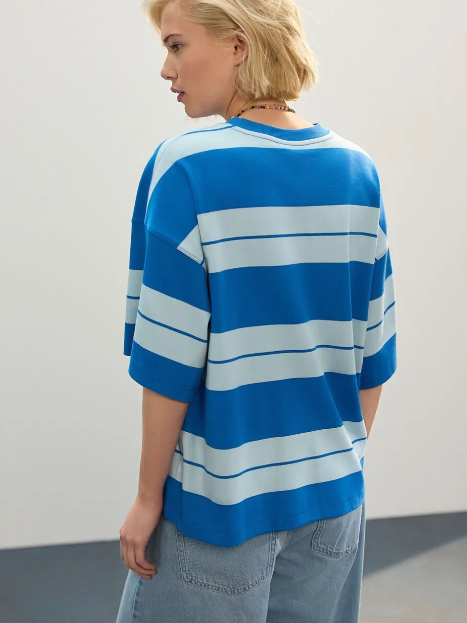 Tops En T-Shirts|Next Blauw/lichtblauw - Boxy oversized T-shirt met relaxte pasvorm van zware stof en ronde hals