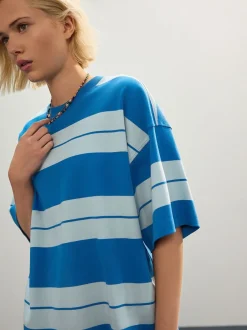Tops En T-Shirts|Next Blauw/lichtblauw - Boxy oversized T-shirt met relaxte pasvorm van zware stof en ronde hals