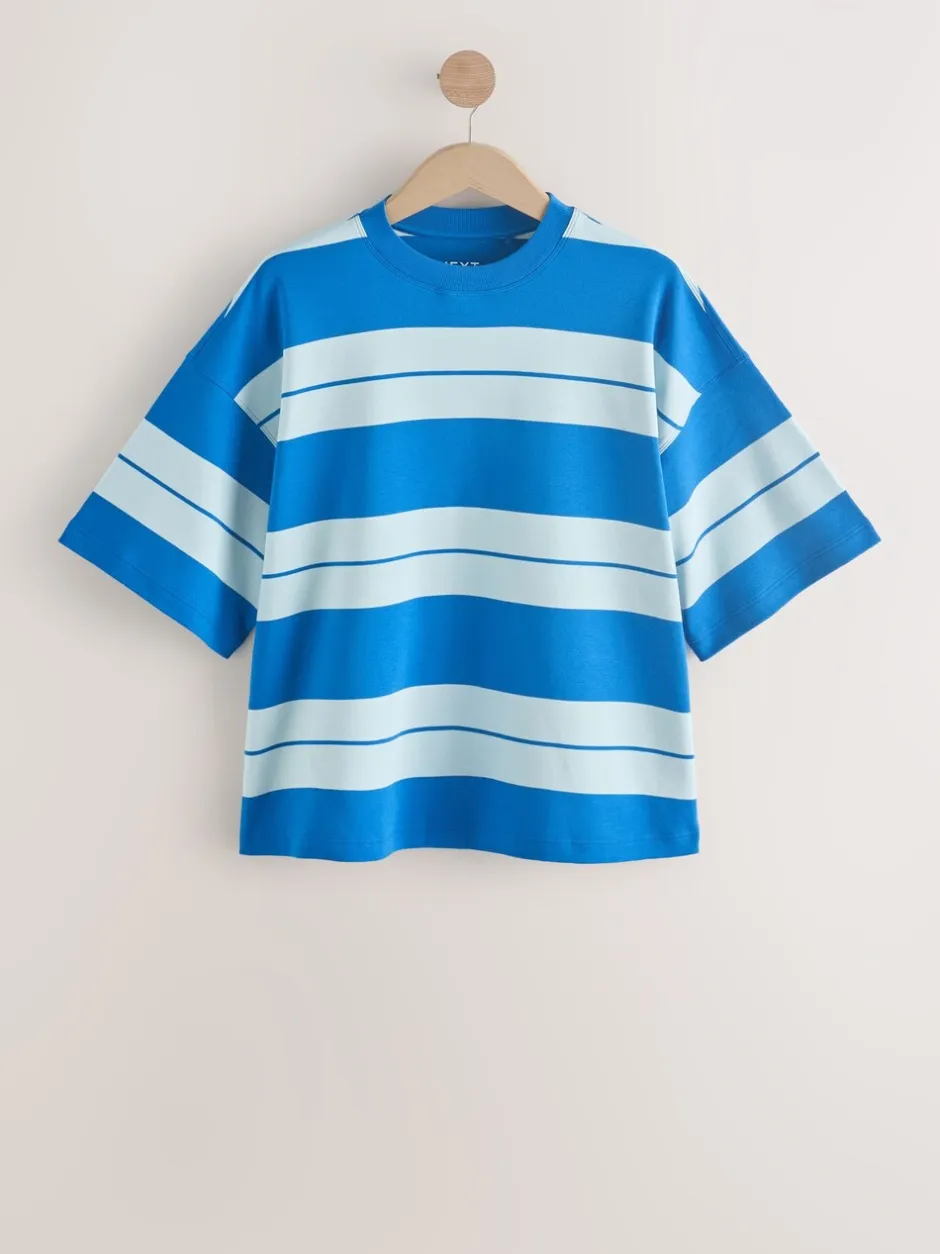Tops En T-Shirts|Next Blauw/lichtblauw - Boxy oversized T-shirt met relaxte pasvorm van zware stof en ronde hals