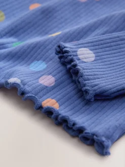 Tops*Next Blauw/meerkleurig met stippen - Geribbeld T-shirt met lange mouwen (3mnd-7jr)