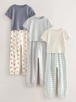 Nachtkleding En Pyjama's|Pyjama's*Next - Verpakking van 3 pyjama's met joggingbroek (3-16 jr) Blauw/Naturel Strepen Beer