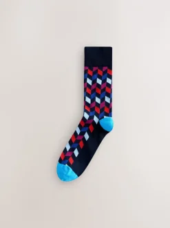 Sokken|Sokken|Next Blauw/oranje - Set van 8 sokken met patroon