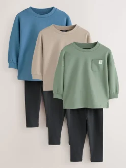 Tops|Sets En Outfits*Next Blauw/pastelgeel/groen - Set van 3 lange mouwen top en legging (3mnd -7jr)