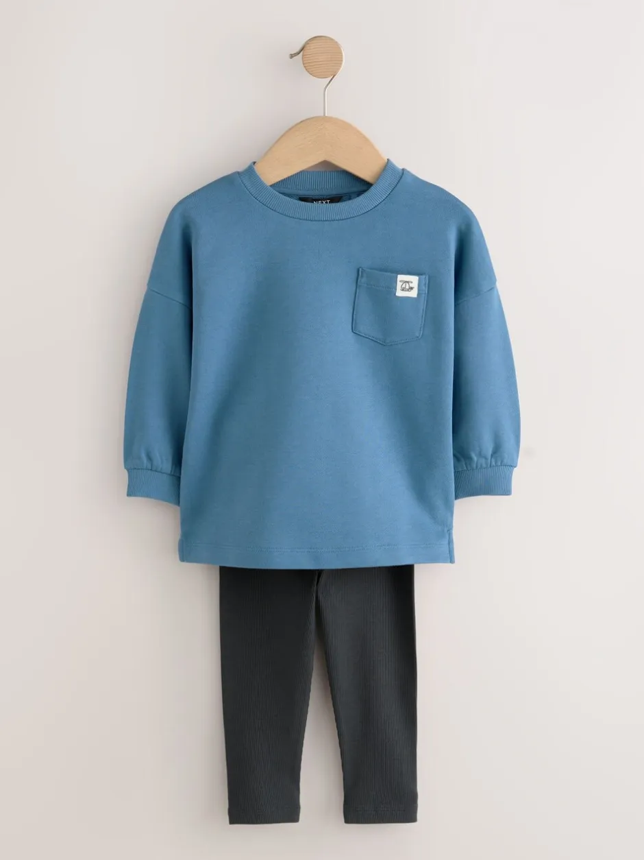 Tops|Sets En Outfits*Next Blauw/pastelgeel/groen - Set van 3 lange mouwen top en legging (3mnd -7jr)
