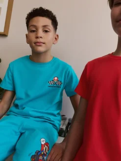 Pyjama's|Next Blauw/rode Mario Kart - Korte 100% katoenen pyjama's verpakking van 2 (3 - 16 jr)