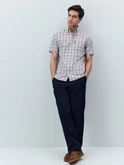 Shirts*Next Blauw/rood geruit - Strijvrij Oxford overhemd met korte mouwen en knopen