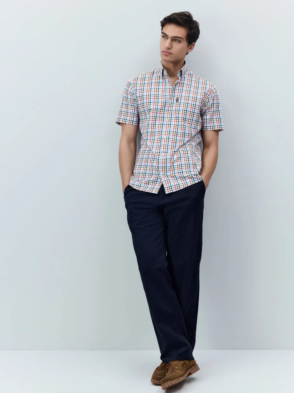 Shirts*Next Blauw/rood geruit - Strijvrij Oxford overhemd met korte mouwen en knopen