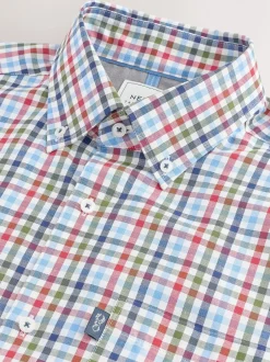 Shirts*Next Blauw/rood geruit - Strijvrij Oxford overhemd met korte mouwen en knopen