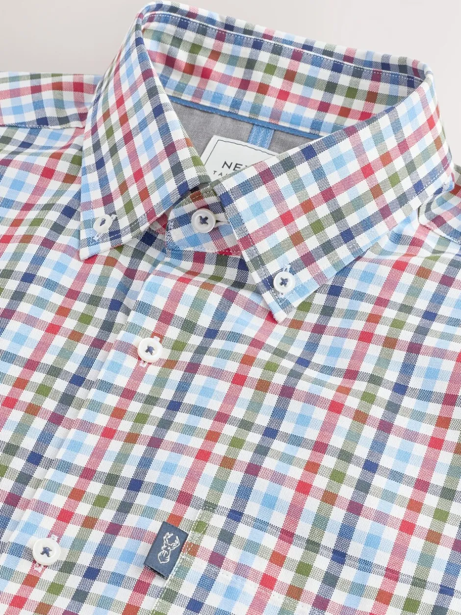 Shirts*Next Blauw/rood geruit - Strijvrij Oxford overhemd met korte mouwen en knopen