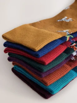 Sokken|Sokken*Next - 8 Paar sokken met leuk patroon Blauw/rood met safaridieren