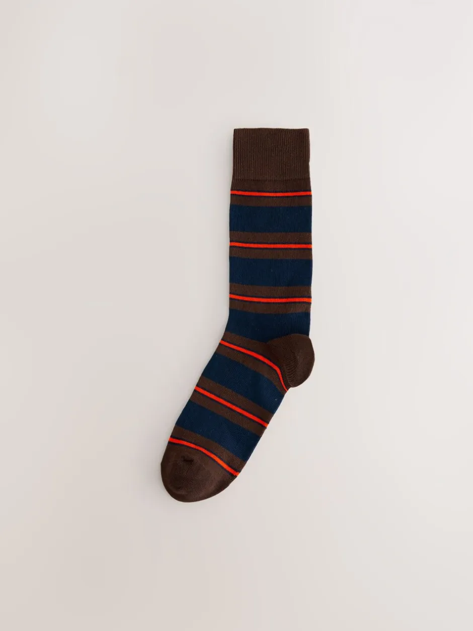 Sokken|Sokken*Next Blauw/rood/bruin gestreept - Set van 8 sokken met patroon