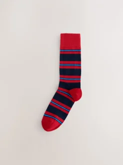 Sokken|Sokken*Next Blauw/rood/bruin gestreept - Set van 8 sokken met patroon