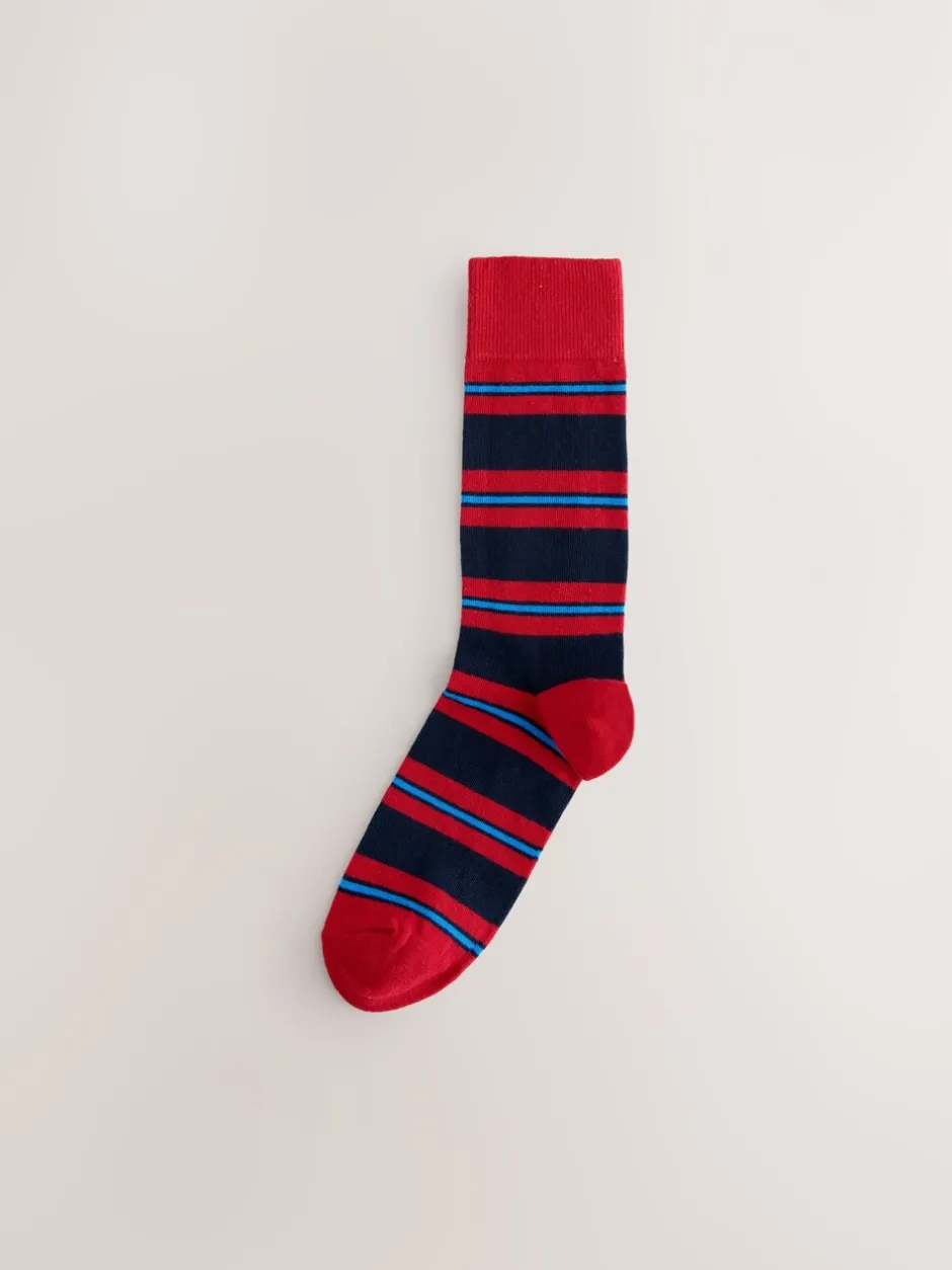 Sokken|Sokken*Next Blauw/rood/bruin gestreept - Set van 8 sokken met patroon