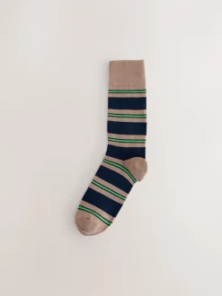 Sokken|Sokken*Next Blauw/rood/bruin gestreept - Set van 8 sokken met patroon