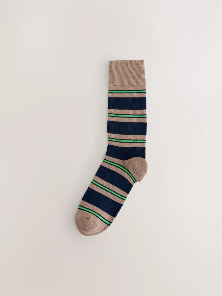 Sokken|Sokken*Next Blauw/rood/bruin gestreept - Set van 8 sokken met patroon