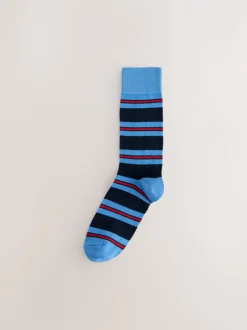 Sokken|Sokken*Next Blauw/rood/bruin gestreept - Set van 8 sokken met patroon