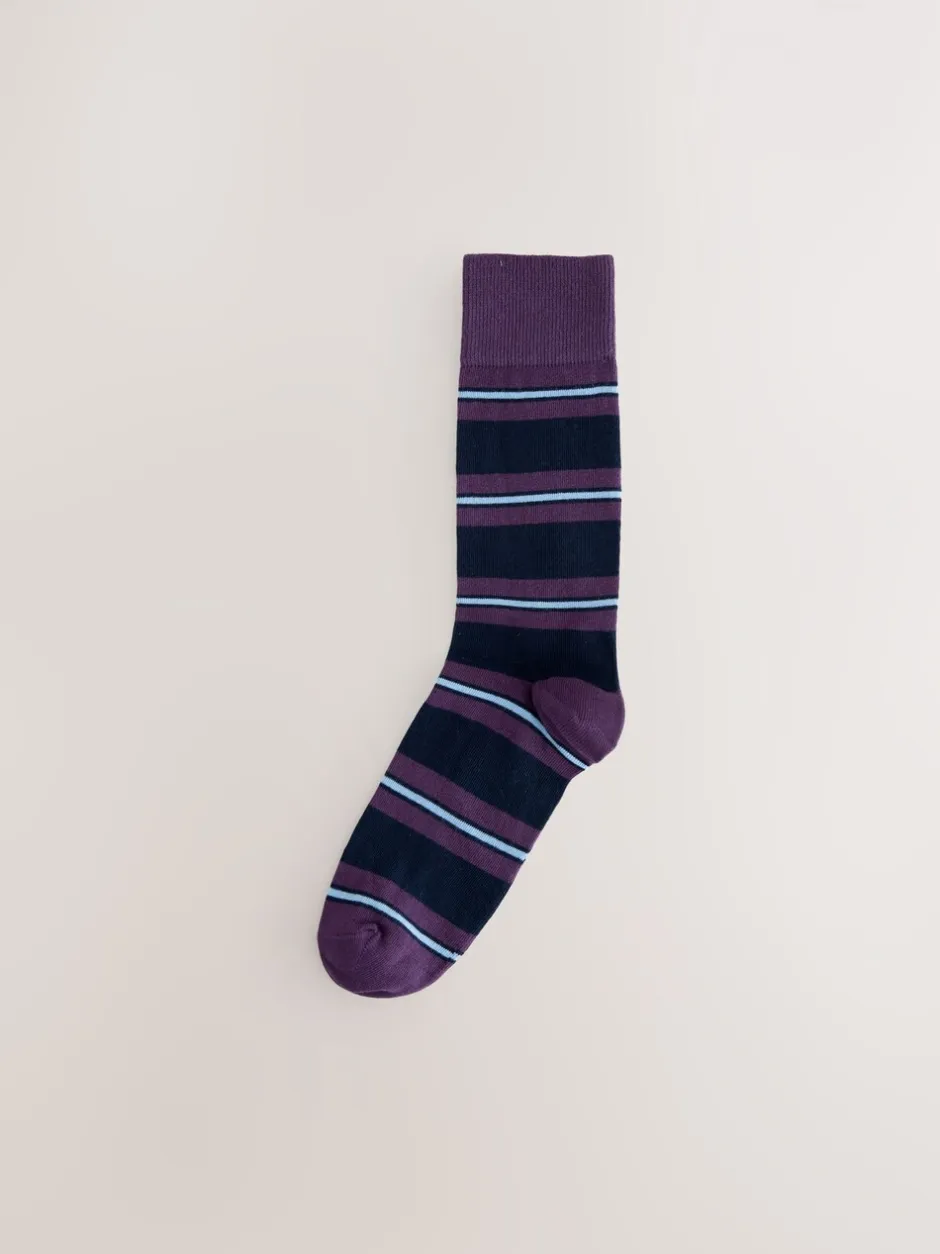 Sokken|Sokken*Next Blauw/rood/bruin gestreept - Set van 8 sokken met patroon