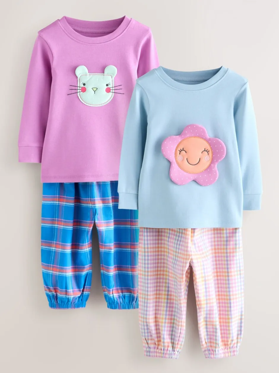 Nachtkleding En Pyjama's|Pyjama's*Next Blauw/roze met figuurtjes - Check Woven Bottoms Pyjamas 2 Pack (9mths-10yrs)
