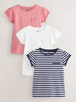 T-Shirts|Tops|Next Blauw/roze/wit - Verpakking van 3 T-shirts met madeliefjesrand (1,5 - 16 jr)