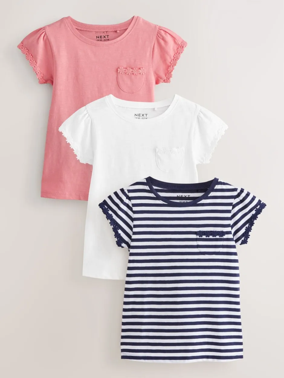 T-Shirts|Tops|Next Blauw/roze/wit - Verpakking van 3 T-shirts met madeliefjesrand (1,5 - 16 jr)