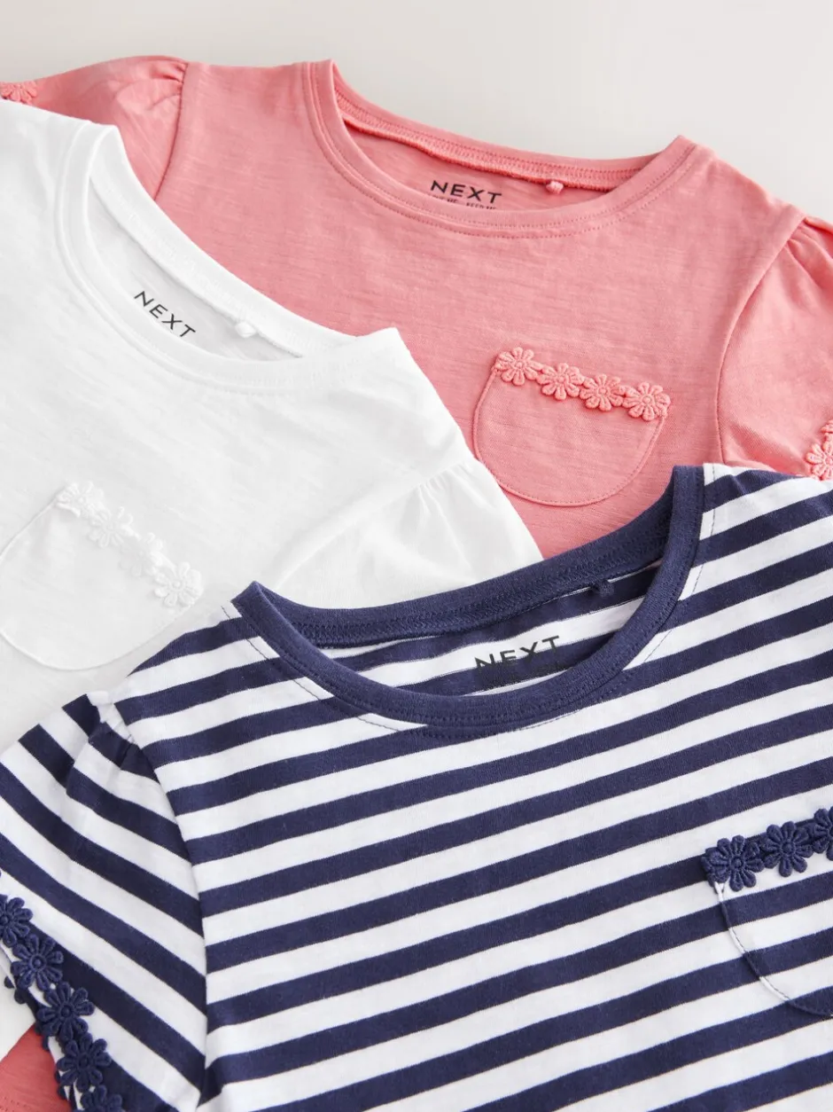 T-Shirts|Tops|Next Blauw/roze/wit - Verpakking van 3 T-shirts met madeliefjesrand (1,5 - 16 jr)