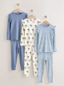Multipacks|Nachtkleding En Pyjama's|Next - Knusse geribbelde pyjama's 3 verpakking (9mnd-12jr) Blauw/wit