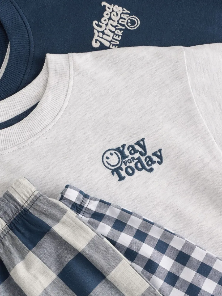 Pyjama's|Next Blauw/wit - Korte mouwen lange pyjama's 2 verpakking (9mnd-12jr)