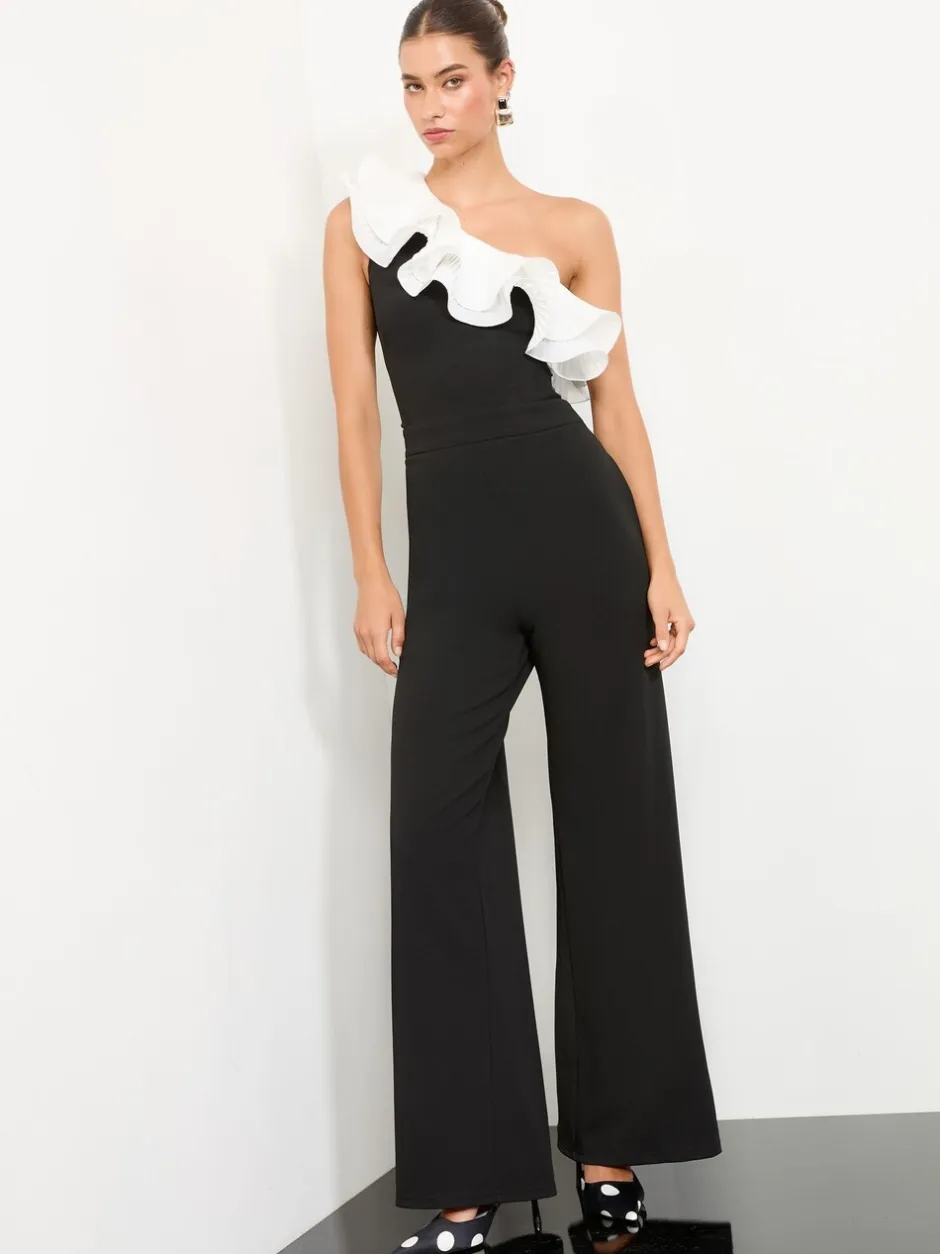 Jumpsuits En Playsuits|Lipsy Blauw/wit - jumpsuit met ruches en een blote schouder