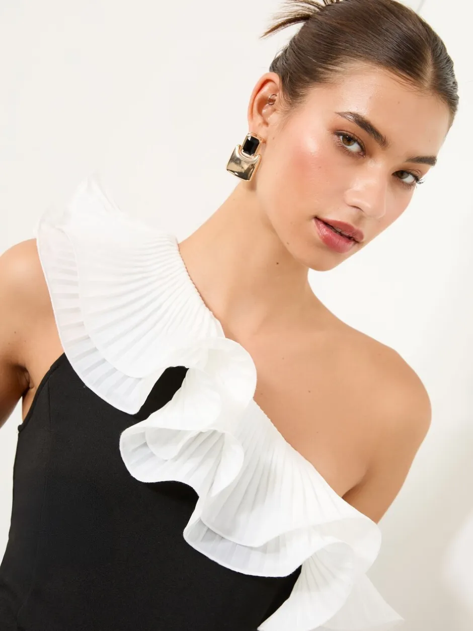 Jumpsuits En Playsuits|Lipsy Blauw/wit - jumpsuit met ruches en een blote schouder