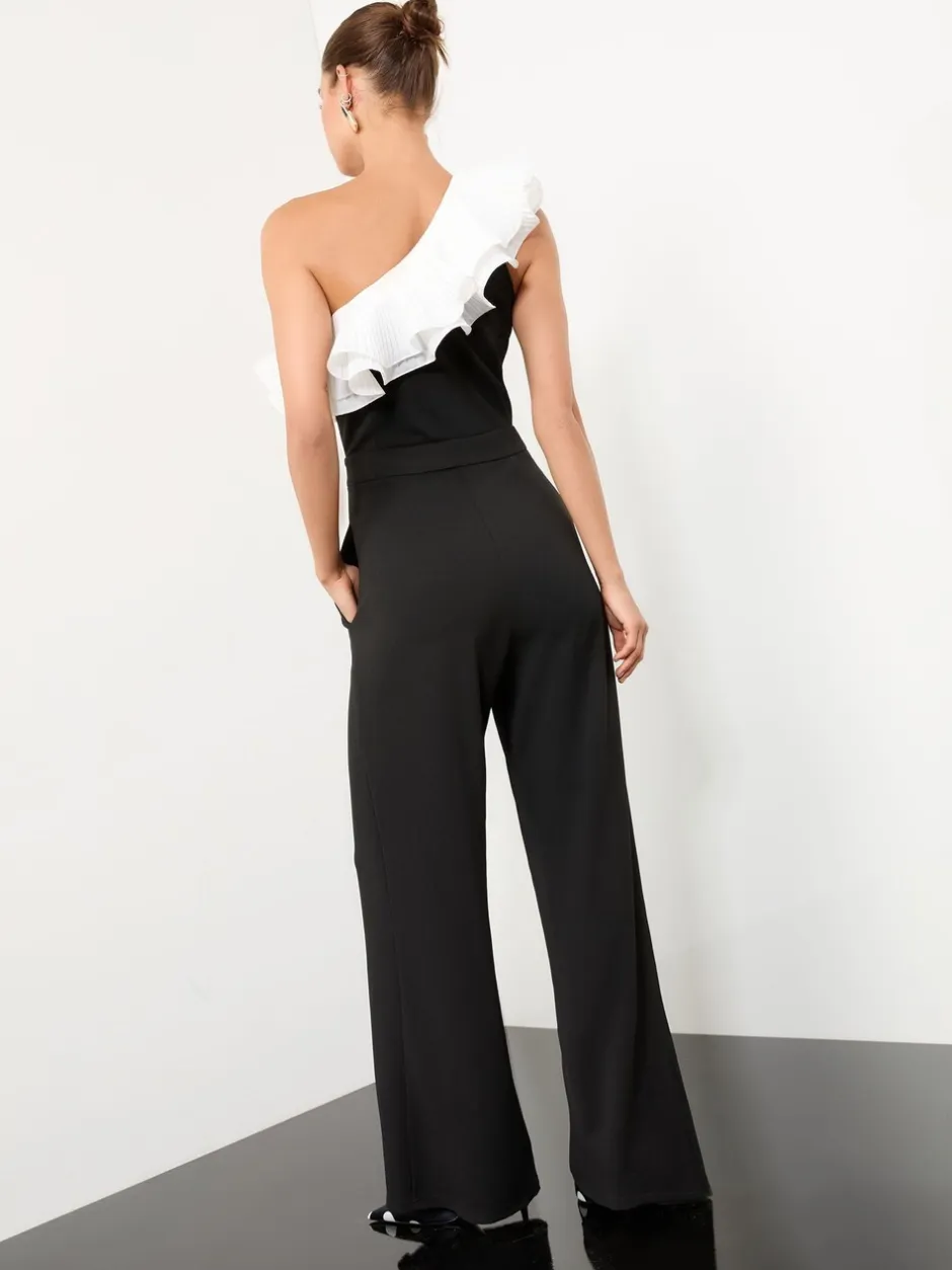 Jumpsuits En Playsuits|Lipsy Blauw/wit - jumpsuit met ruches en een blote schouder
