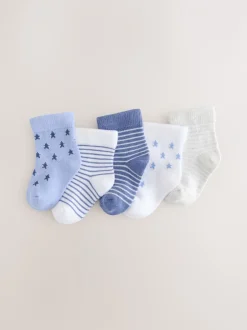 Sokken En Panty's|Sokken|Next Blauw/wit - Verpakking van 5 paar babysokken (0 mnd-2 jr)
