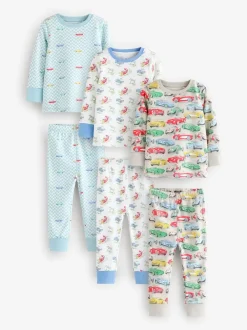 Pyjama's|Nachtkleding En Pyjama's*Next Blauw/wit met auto's - Verpakking van 3 knusse pyjama's