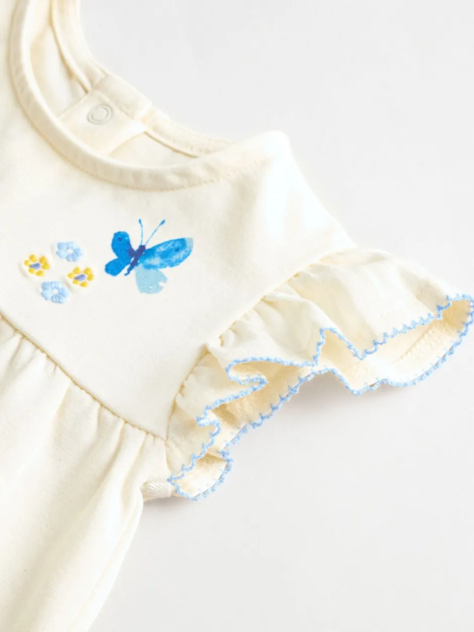Tops|Tops*Next - 6 -delig Baby Set van T-shirt met ruches en short (0mnd-2jr) Blauw/wit met bloemenprint