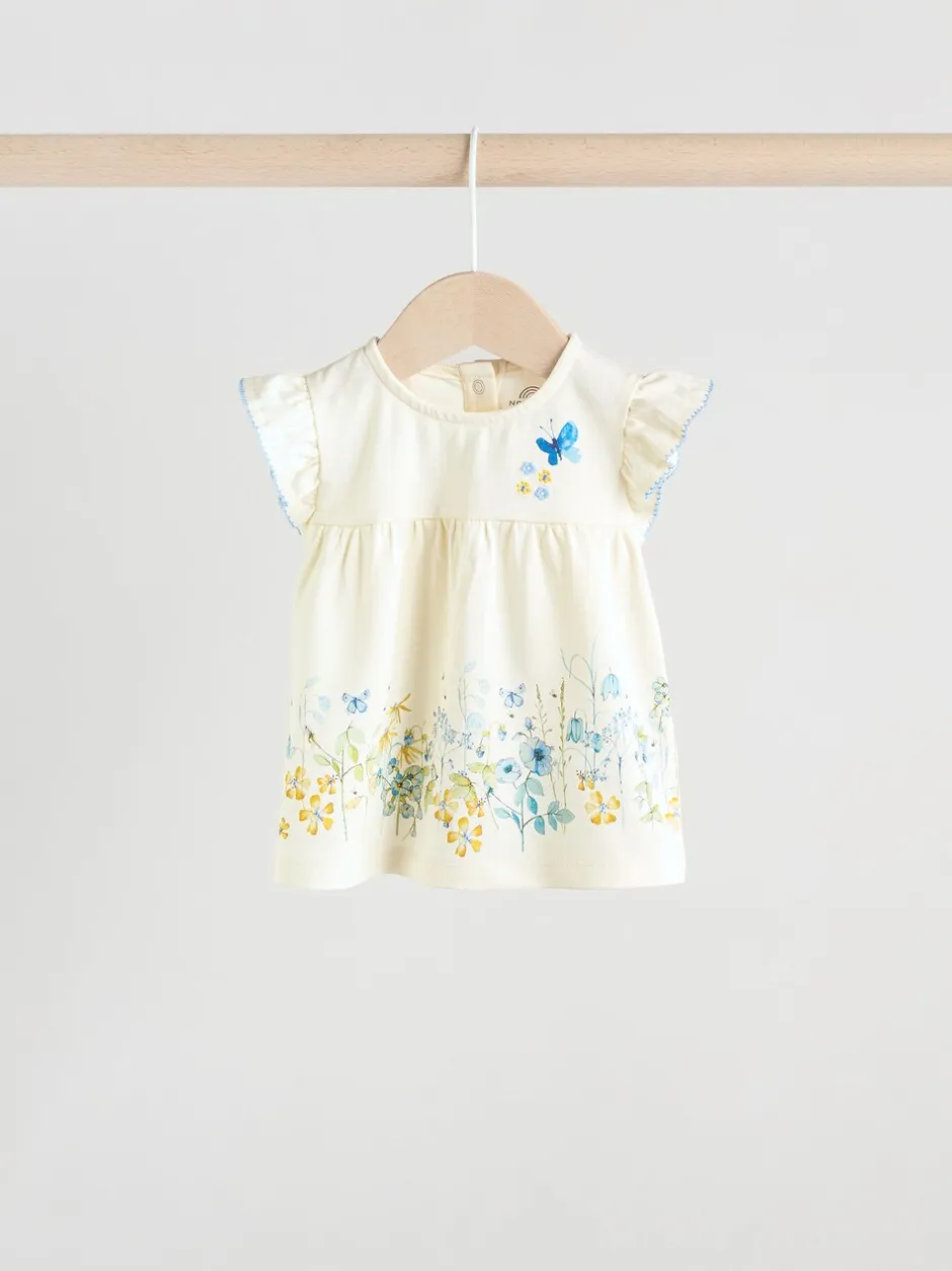 Tops|Tops*Next - 6 -delig Baby Set van T-shirt met ruches en short (0mnd-2jr) Blauw/wit met bloemenprint