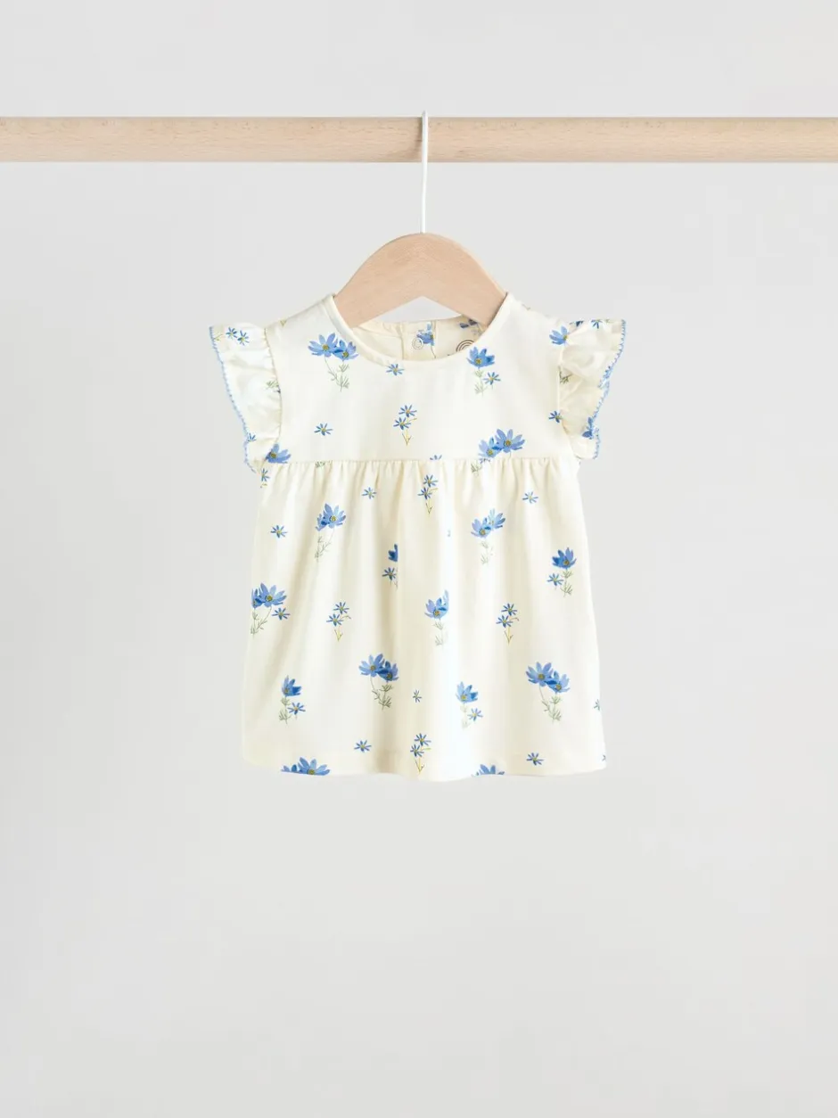 Tops|Tops*Next - 6 -delig Baby Set van T-shirt met ruches en short (0mnd-2jr) Blauw/wit met bloemenprint