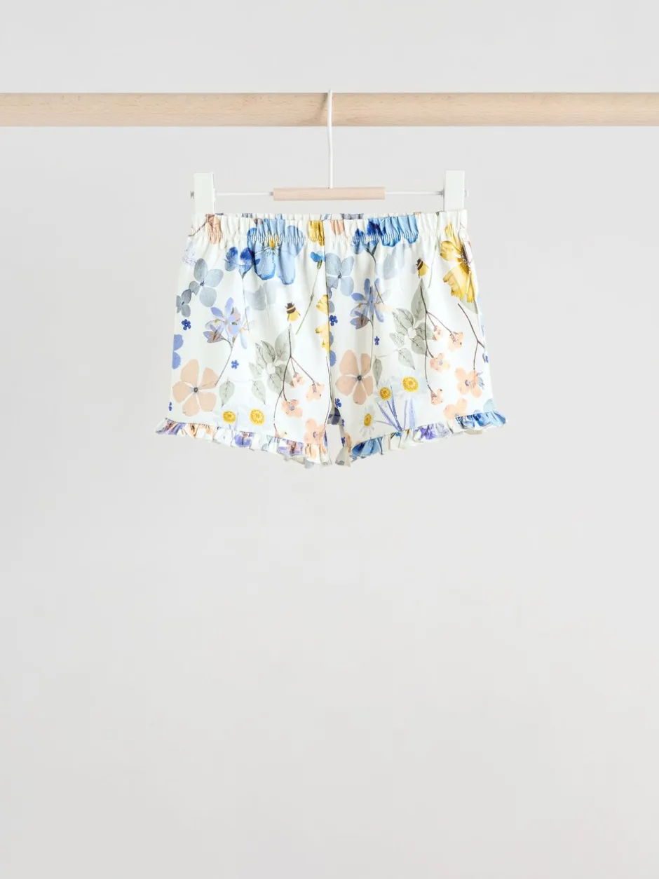 Tops|Tops*Next - 6 -delig Baby Set van T-shirt met ruches en short (0mnd-2jr) Blauw/wit met bloemenprint
