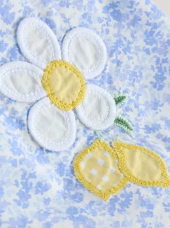 Tuinbroeken|Next Blauw/wit met bloemenprint - Babyset van rompertje met korte mouwen en bretelbroek (0mnd -2jr)