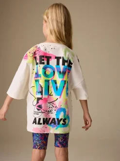Shorts En Rokken*Next - T-Shirt and Cycle Shorts Set (3-16yrs) Blauw/wit met graffitiprint